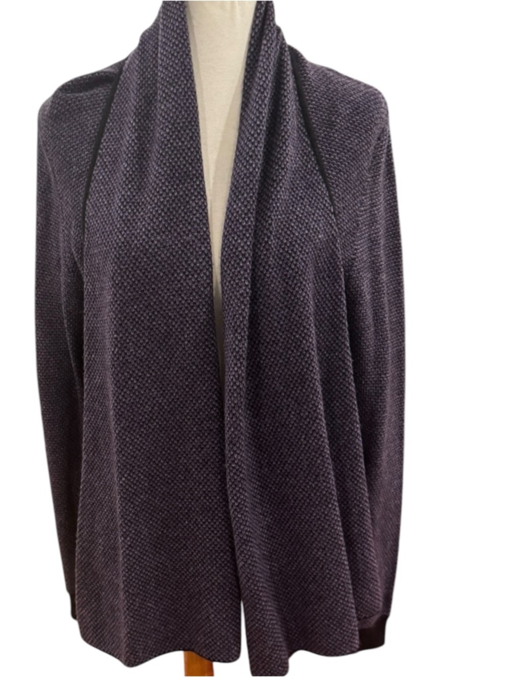 Textured Open Front wool and cashmere Cardigan - Charcoal Gray Sz L